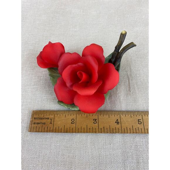 Vintage Golden Crown E & R Delicate Porcelain Red Rose Flower Figurine - Picture 9 of 11